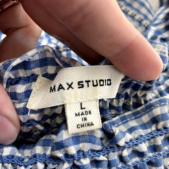 Max Studio Off the Shoulder Gingham Boho Blouse - Size Large - Picture 4 of 8